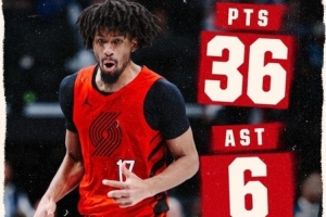 32中12砍下36+6！開(kāi)拓者發(fā)布夏普數據海報：又一個(gè)表現出色的夜晚