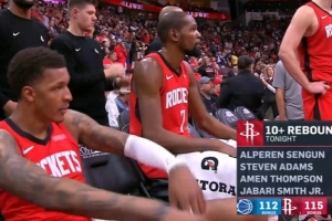 統治籃板球！火箭單場(chǎng)四個(gè)球員籃板上雙 隊史2001年來(lái)首次