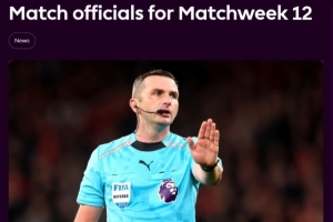 英超第12輪裁判：奧利弗執法北倫敦德比，VAR阿特維爾