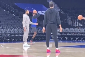 賽季首秀戰舊主？喬治進(jìn)行賽前投籃訓練 VS快船是出戰成疑狀態(tài)