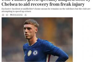 腳趾受傷特供！電訊報：藍軍為帕爾默制作定制球鞋，提供更多緩沖