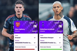 即將對決！英超關(guān)鍵數據對比：約克雷斯僅禁區內觸球多于里沙利松